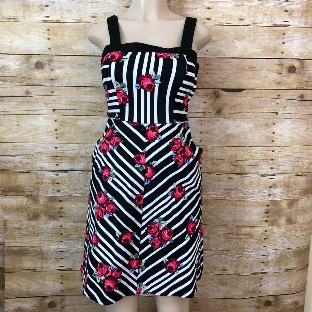 ModCloth Striped Floral Pinup Style Dress Small